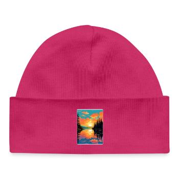 Lake Hubert Travel Poster Souvenir Postcard Paint - Baby Organic Beanie - hot pink - Front