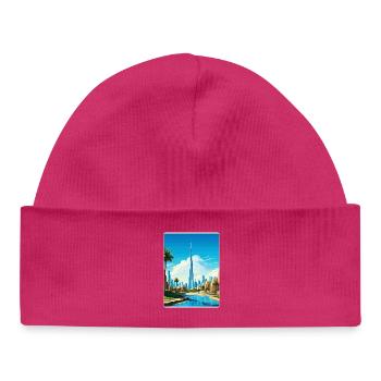 Illustration de la ligne d’horizon de Dubaï - Bonnet bébé bio - hot pink - Devant