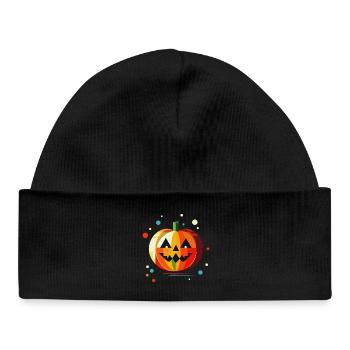 Geometrischer Halloween Kürbis in bunten Farben - Baby Organic Mütze - Schwarz - Vorne