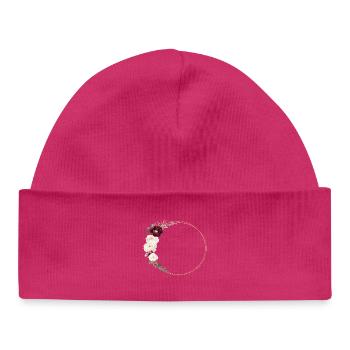 Burgund, Weiß, Rosa, Blumekranz, personalisierbar - Baby Organic Mütze - hot Pink - Vorne
