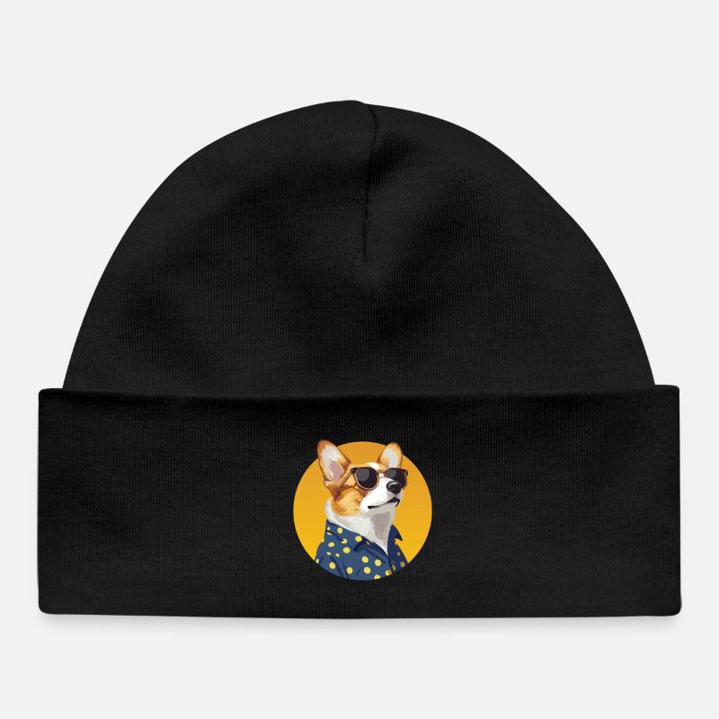 Chien corgi élégant dans une chemise à pois - Bonnet bébé bio - noir