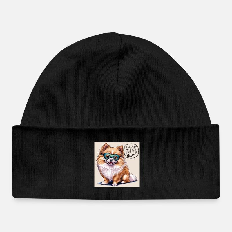 Chien de Poméranie « Je suis un voleur » - Bonnet bébé bio - noir