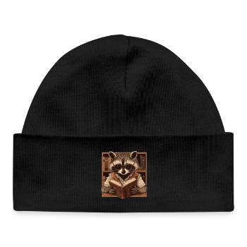Intelligent raccoon with glasses and book – book - Baby Organic Beanie - black - Front