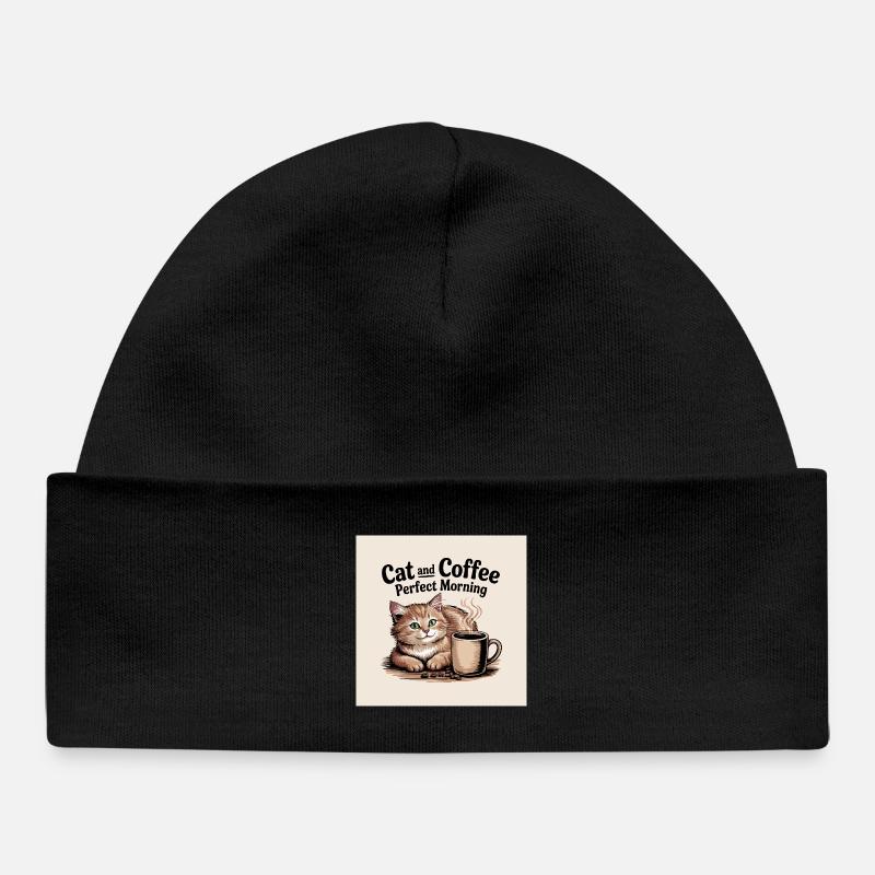 Le chat et le café sont une matinée parfaite - Bonnet bébé bio - noir