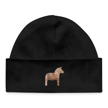 Dala Horse Wood Sweden Traditional Scandinavian - Baby Organic Beanie - black - Front