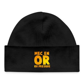 Guy's Impactante or_message T Shirt in Gold Tones - Baby Organic Beanie - black - Front