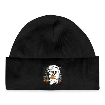 Cute Ghost with Jack-O-Lantern - Baby Organic Beanie - black - Front