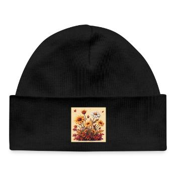 8-Bit Autumn Blooms - Baby Organic Beanie - black - Front