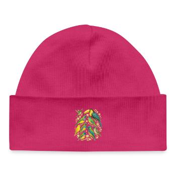 Perroquets colorés en mandala floral - Bonnet bébé bio - hot pink - Devant