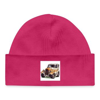 Vintage Hot Rod Car - Baby Organic Beanie - hot pink - Front