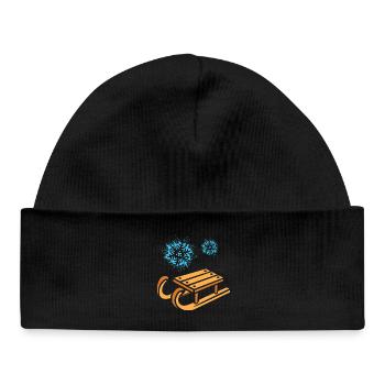 Schlitten mit Schneeflocken Cartoon - Baby Organic Mütze - Schwarz - Vorne