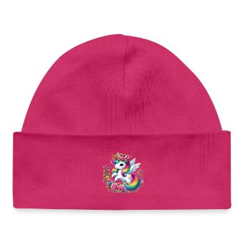 Regenbogen Fleur Einhorn - Baby Organic Mütze - hot Pink - Vorne