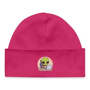 Stressed alien at desk with coffee - Baby Organic Beanie - hot pink - Front