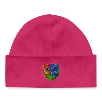 Hibou | Hibou hulotte | Magie du hibou arc-en-ciel - Bonnet bébé bio - hot pink - Devant