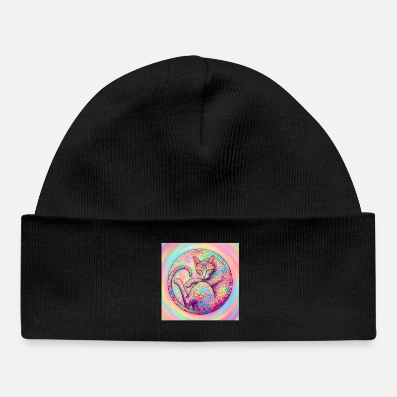 Pastel Mosaïque Chat Doux et Astucieux - Bonnet bébé bio - noir