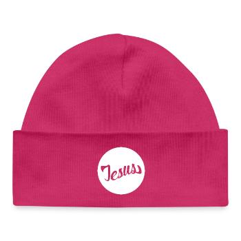 Jesus Scripture in a Circle - Baby Organic Beanie - hot pink - Front