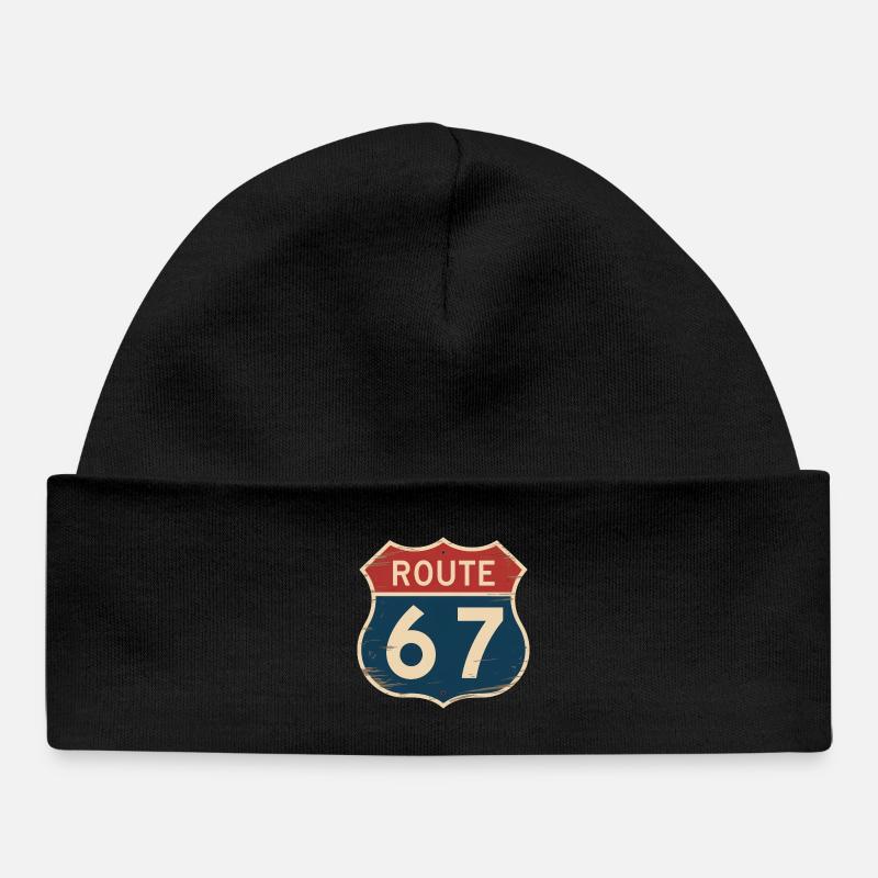 Route 67 Vintage Highway Sign Retro Road Trip - Bonnet bébé bio - noir