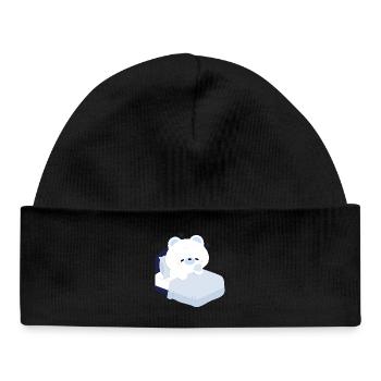 Ours polaire rêveur sur un lit douillet - Bonnet bébé bio - noir - Devant