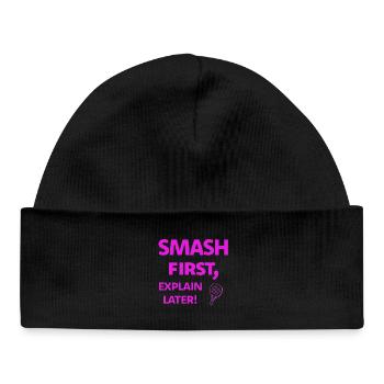 Smash First, Explain Later Padelspruch - Baby Organic Mütze - Schwarz - Vorne