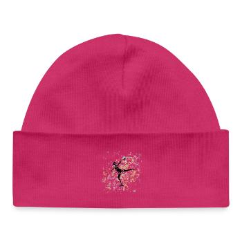 Patineuse éclats dorés et bleu ciel - Bonnet bébé bio - hot pink - Devant