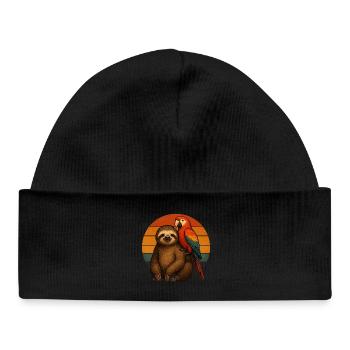 Faultier Papagei Retro Tierfreunde - Baby Organic Mütze - Schwarz - Vorne