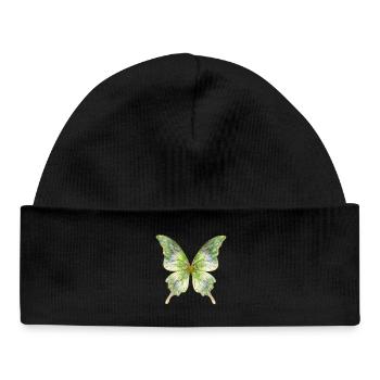 Grüner Aquarellschmetterling Glanz - Baby Organic Mütze - Schwarz - Vorne