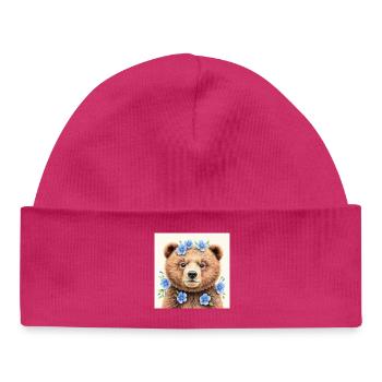 Blue Flower Bear Templates - Baby Organic Beanie - hot pink - Front