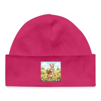 Lapin de Pâques avec panier et œufs - Bonnet bébé bio - hot pink - Devant