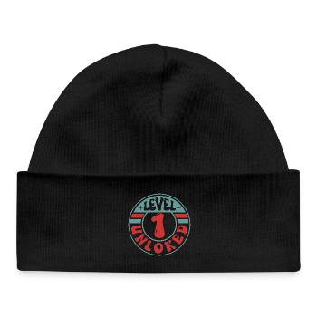 Level 1 Unlocked – Cooles Gamer Design - Baby Organic Mütze - Schwarz - Vorne