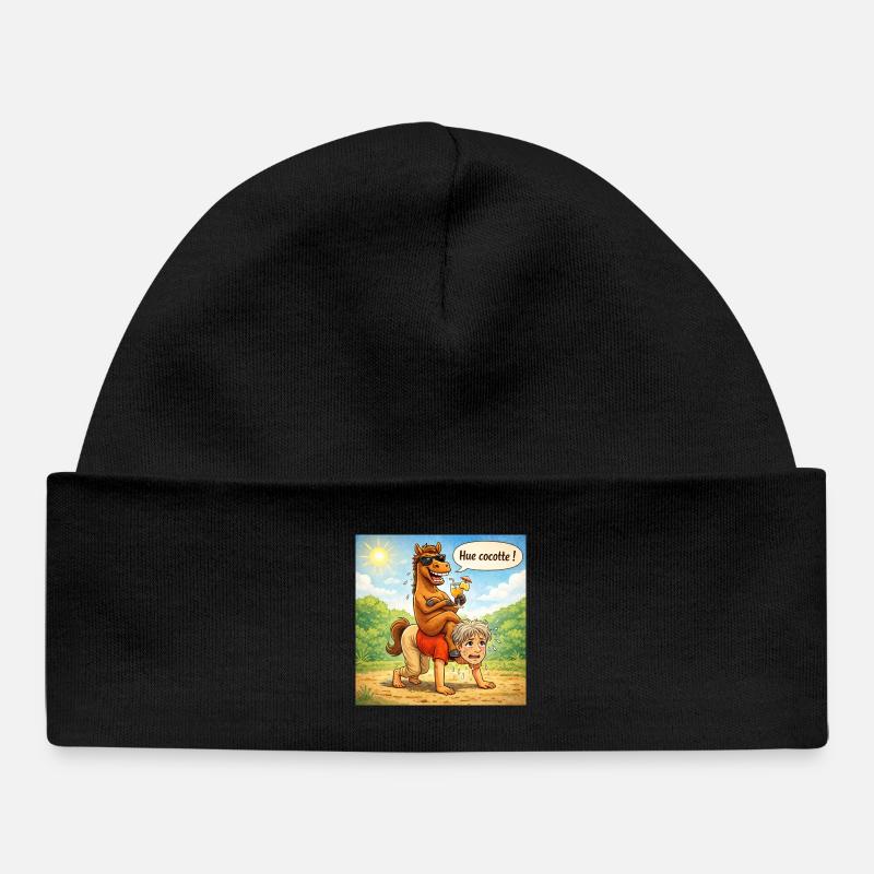 Inversion des rôles cheval - homme - Bonnet bébé bio - noir