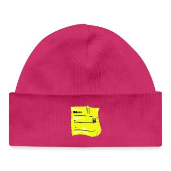 Yellow Notepad – Paper Clip & Fake Bow Tie - Baby Organic Beanie - hot pink - Front