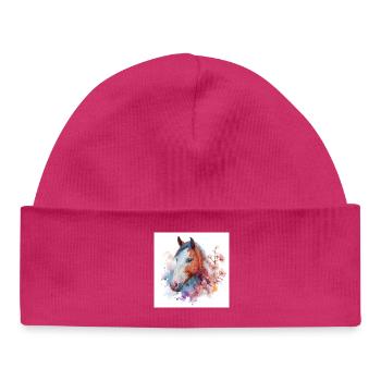 Watercolor Horse Bloom Portrait - Baby Organic Beanie - hot pink - Front