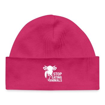 Cow Silhouette Stop Eating Animals - Baby Organic Beanie - hot pink - Front