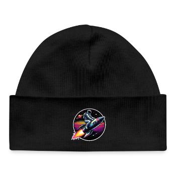 Astronaute sur fusée dans un coucher de soleil rétro - Bonnet bébé bio - noir - Devant