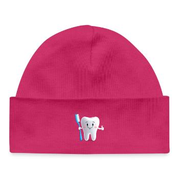 Smiling tooth with toothbrush - Baby Organic Beanie - hot pink - Front