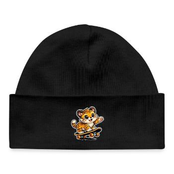 Aventure mignonne sur skateboard tigre - Bonnet bébé bio - noir - Devant