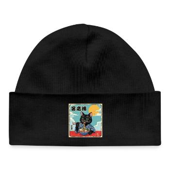 Katze de nouilles ramen de Kawaii Chat mangeant des nouilles ramen - Bonnet bébé bio - noir - Devant