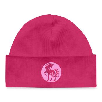 Pink Unicorn Silhouette Circle - Baby Organic Beanie - hot pink - Front