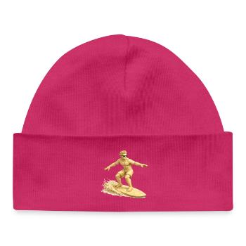 Sand surfer on the surfboard - Baby Organic Beanie - hot pink - Front