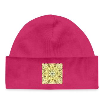 Mandala jaune-vert kaléidoscopique - Bonnet bébé bio - hot pink - Devant