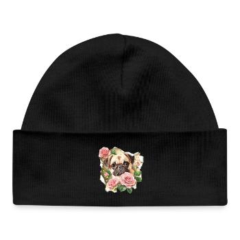 Mops mit Rosen - Baby Organic Mütze - Schwarz - Vorne