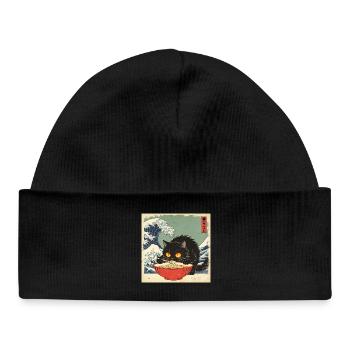 Japan Cat Ramen Noodles Retro Wave Pattern - Baby Organic Beanie - black - Front