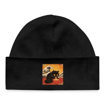 Japan Cat Ramen Noodles Retro Wave Pattern - Baby Organic Beanie - black - Front