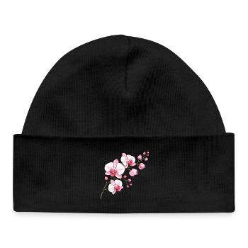 Orchid Flower Branch Illustration Floral Motif - Baby Organic Beanie - black - Front