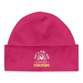 Girl Loving Chickens Rainbow - Baby Organic Beanie - hot pink - Front