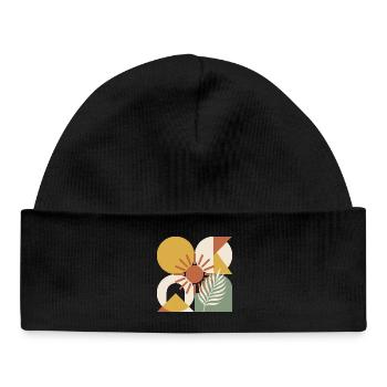 Boho Abstract Geometric Botanical Sunburst - Baby Organic Beanie - black - Front