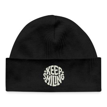 Keep Smiling Bold Typography Positive Quote - Baby Organic Mütze - Schwarz - Vorne