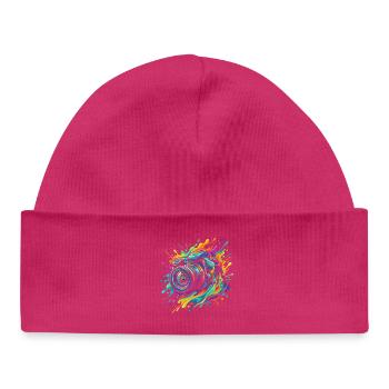 Kamera Fotografie Fotograf Spiegelreflex - Baby Organic Mütze - hot Pink - Vorne