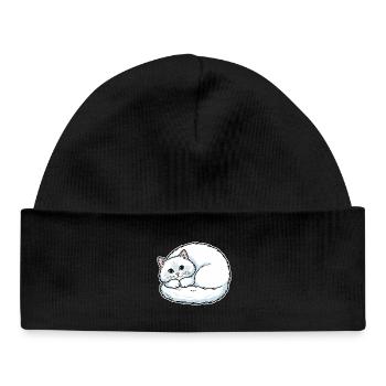Chat Blanc Angora Yeux Bleus Enroulé Mignon - Bonnet bébé bio - noir - Devant