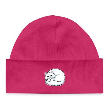 Chat Blanc Angora Yeux Bleus Enroulé Mignon - Bonnet bébé bio - hot pink - Devant
